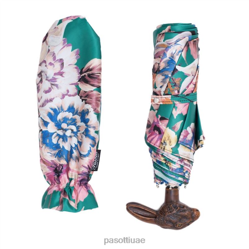 مظلة | 257 9a436-5 113 - مظلة قابلة للطي بمقبض أرنب وطباعة مزهرة PASOTTI Z446V580